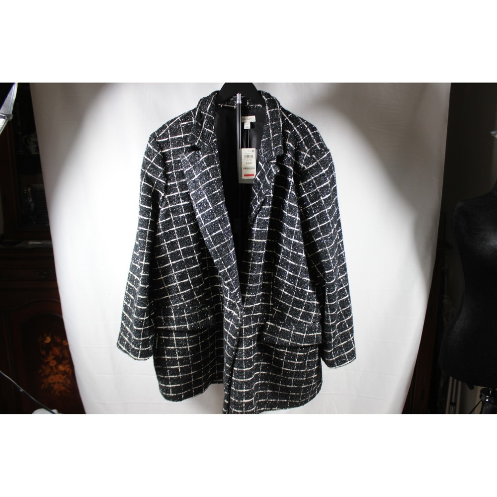 On 34th Women Black White Grid Tweed Blazer Jacket Plus Size 24W 100178111WN NWT